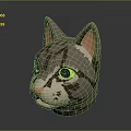 3D Rendered Gray Striped Cat Head With Green Eyes And Pink Ears