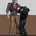 Two People Interaction Between White Haired Person With Red Scarf And Black Clothed Figure