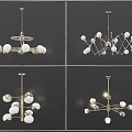 Modern Chandelier Design With Spherical Shades And Multiple Geometric Metal Frames 3d model