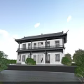 Traditional Chinese Ancient Architecture With Classical Roof Overhanging Eaves And Surrounding Greenery