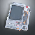 Vintage Portable Computer Terminal With Gray Casing Black Screen Orange Keypad And Red Button 3d model