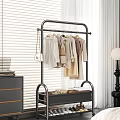 Modern Metal Clothes Rack With Hanging Clothes Shoes Storage Shelves And Basket Items