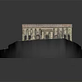 Cartoon Scenery Featuring Brown Building Red Roof Arched Windows Green Grass Stone Steps Circular Base
