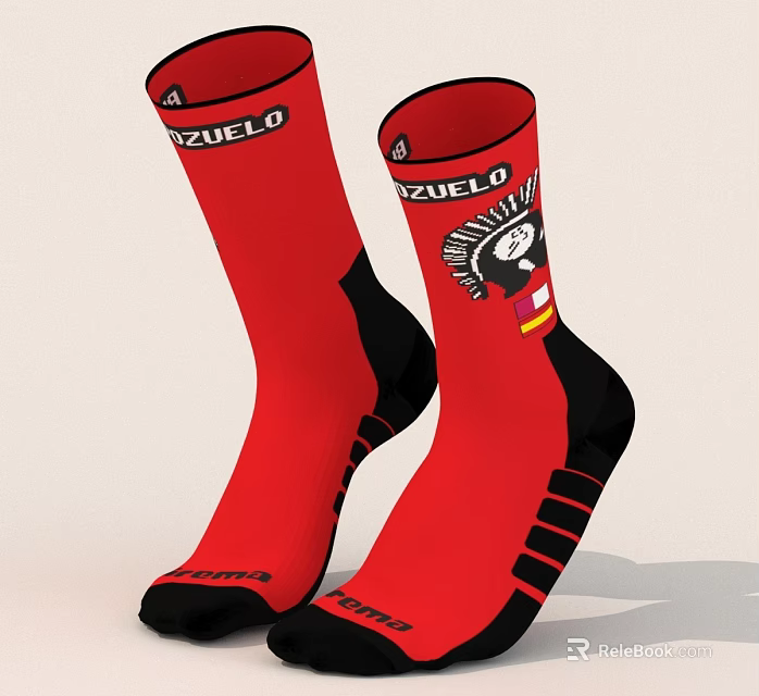 Red And Black AZUELO Socks With Emblem And Spanish Flag Stripes 3d model 