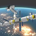 Space Station Structure With Solar Panels And Space Shuttle Orbiting Earth