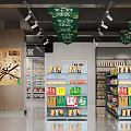 Modern Supermarket Interior With Shelves Displayed Products Section Signs And Bright Lighting