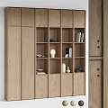 Wooden Decorative Cabinet With Open Shelves White Lamp Vases Books And Bowls