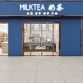 Modern Bubble Tea Shop Interior With Logo Counter Menu Boards Neon Lights And Green Plants