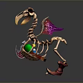 Decorative Skeleton Creature With Purple Banners Green Gem Axe And Red Cloth 3d model