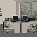 Modern Office Desk With Dual Monitors Office Chairs Green Plant And Natural Light
