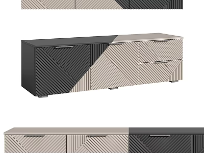 Modern TV Stand With Geometric Patterns Two Tone Design Storage Drawers And Cabinets 3d model