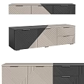 Modern TV Stand With Geometric Patterns Two Tone Design Storage Drawers And Cabinets 3d model