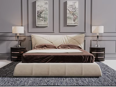 Double Bedding Combination European Simple Bed 3d model