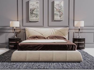 Double Bedding Combination European Simple Bed 3d model