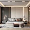 Modern Bedroom Interior Design With Upholstered Bed Glass Wardrobe And Ambient Lighting
