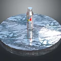Sculpture Carving Of Silver Bottle On Circular Marble Texture Platform With Colorful Logo