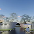 Modern Scenic Feature Wall Design With Striped Texture Trees Grass And Pathway