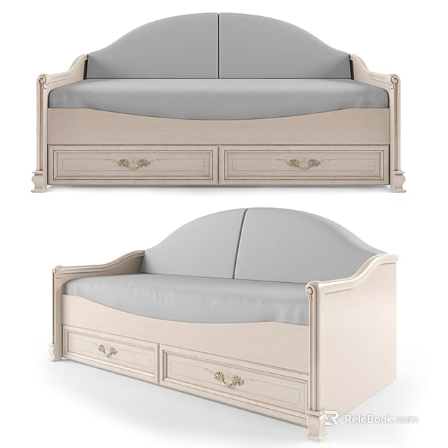 Light Colored Classic Sofa With Drawers And Decorative Wooden Handles 3d model 