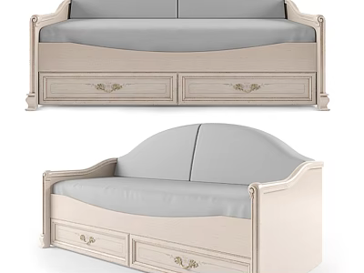 Light Colored Classic Sofa With Drawers And Decorative Wooden Handles 3d model