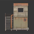 Two Story Wooden House With Rusty Roof Elevated Platform And Wooden Stairs