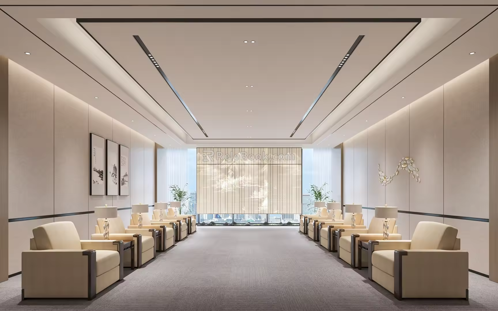 New Chinese-style Reception Room Meeting Room Meeting Room Reception Room Sofa New Chinese-style Screen 3d model