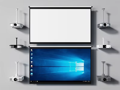 Projection Monitoring Setup With Large Projection Screen Display Screen And Multiple Projectors 3d model