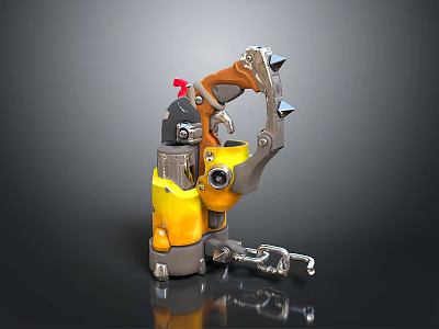 Mechanical Weapon Yellow And Gray Metallic Structure With Spikes Pipes And Functional Components 3d model