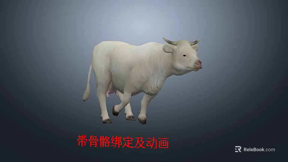 Realistic White Cow 3D Model With Skeleton Rigging And Animation 3d model