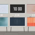 Multiple Televisions In Different Colors With Diverse Screen Displays Wall Mounted And On Stands