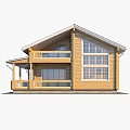 Wooden Detached House Exterior Design With Gabled Roof Porch Balcony And Large Windows