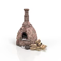Rustic Brick Oven With Stacked Wood Logs And Chimney Structure 3d model