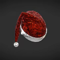Festive Red Sequined Christmas Hat With White Trim And Pom Pom Decoration