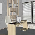 Modern Office Interior With Desk Chair Computer Bookshelf And Window Blinds 3d model