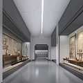 Ancient Artifacts Exhibition Hall Interior With Long Corridor Display Cabinets And Lighting 3d model