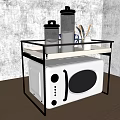 Kitchen Countertop Microwave With Clear Acrylic Shelf Holding Wooden Lid Jars And Utensil Container