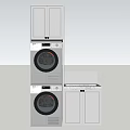 Modern White Bathroom Cabinet with Stacked Washer Dryer and Storage Countertop