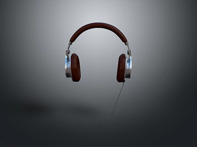 High Quality Wired Headphones With Brown Leather Earpads And Metal Frame Design 3d model