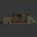 Rusty Vintage Classic Car With Green Red Patina And Weathered Body