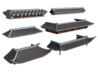 Chinese-style ancient roof half slope top 3d model