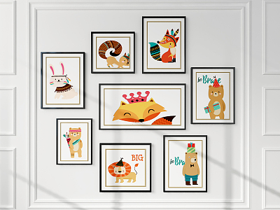 Nordic Animal Painting Children's Room Hanging Painting 3d model