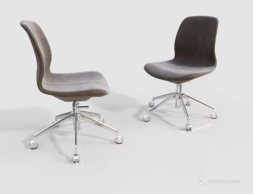 Two Modern Gray Upholstered Office Chairs With Chrome Base And Wheels 3d model