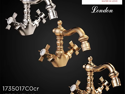 Vintage London Style Faucets With Gold And Silver Classic Design Details 3d model
