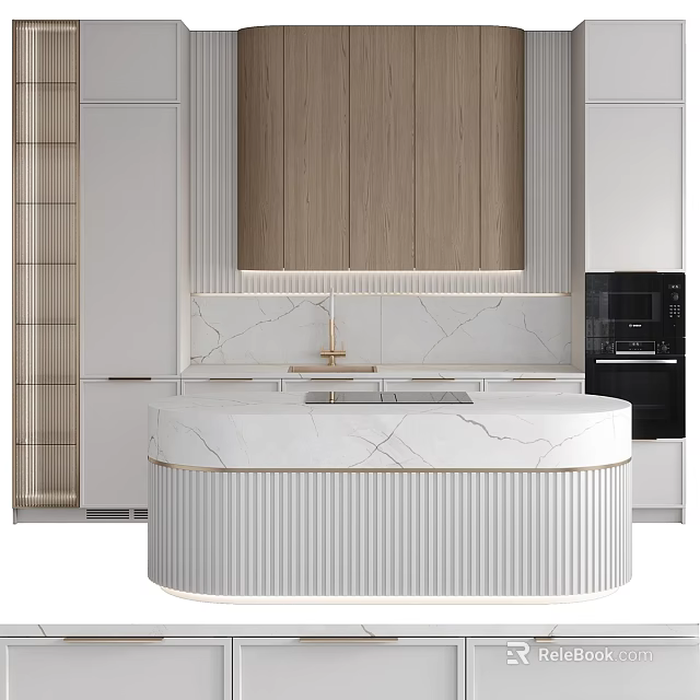 Modern Kitchen Interior Design With Sleek Marble Countertop Island And Cabinets 3d model 
