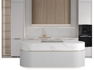 Modern Kitchen Interior Design With Sleek Marble Countertop Island And Cabinets 3d model