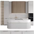 Modern Kitchen Interior Design With Sleek Marble Countertop Island And Cabinets