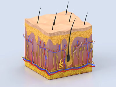 Detailed Anatomical 3D Skin Structure Sculpture with Epidermis Dermis and Hair Follicles 3d model