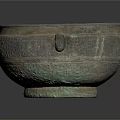 Ancient Bronze Vessel With Two Handles Intricate Carvings And Green Patina