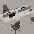 Modern White Office Desk With Partition Computer Monitor Desk Lamp Phone And Black Office Chairs