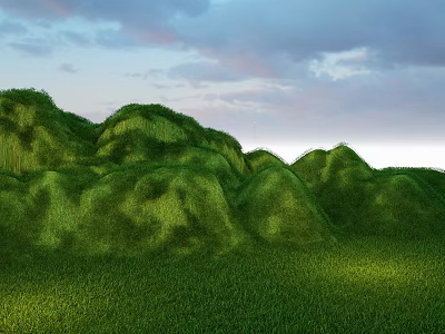 Park Landscape With Rolling Green Hills Lush Grassland And Cloudy Sky 3d model