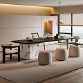 -Ji Feng Big Board Table Tea Table and Chair Combination Tea Table Tea Table Tea Room Tea Table 3d model